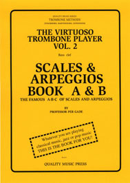 <strong><font color="black"> 2A) The Virtuoso Trombone Player. Vol. 2.</strong> <br>The Famous A-B-C of Scales and Arpeggios. Book A & B. (No. 1 of 2 books). <br>(bass clef).<br></strong><font color="blue">Click on picture to read more.